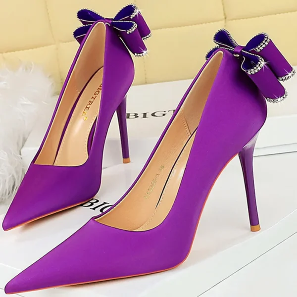 Women 10cm High Heels Pumps Stripper Silk Lady Wedding Bridal Purple