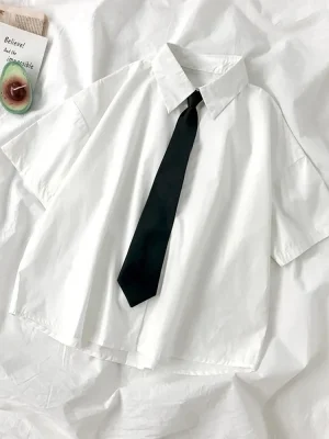 White Shirts Women Fashion Black Tie Japan Style Preppy Students JK Girls Blouse