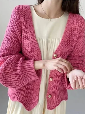 Lazy Wind Women Sweet Cardigan Korean Loose Long Sleeve Casual Knitted Coats