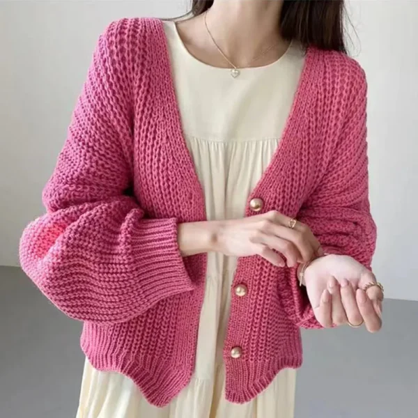 Lazy Wind Women Sweet Cardigan Korean Loose Long Sleeve Casual Knitted Coats