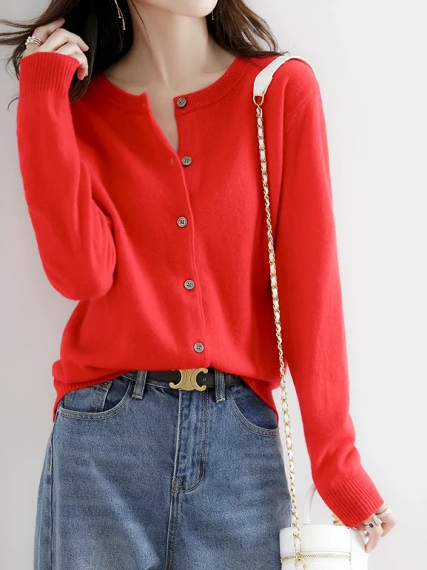 Velvet Cardigan Women Round Neck Spring And Autumn New Loose Knit Coat Sweater - Image 23