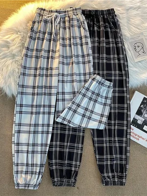 Casual Women Striped Pants Spring Drawstring Sweatpants Korean Fashion