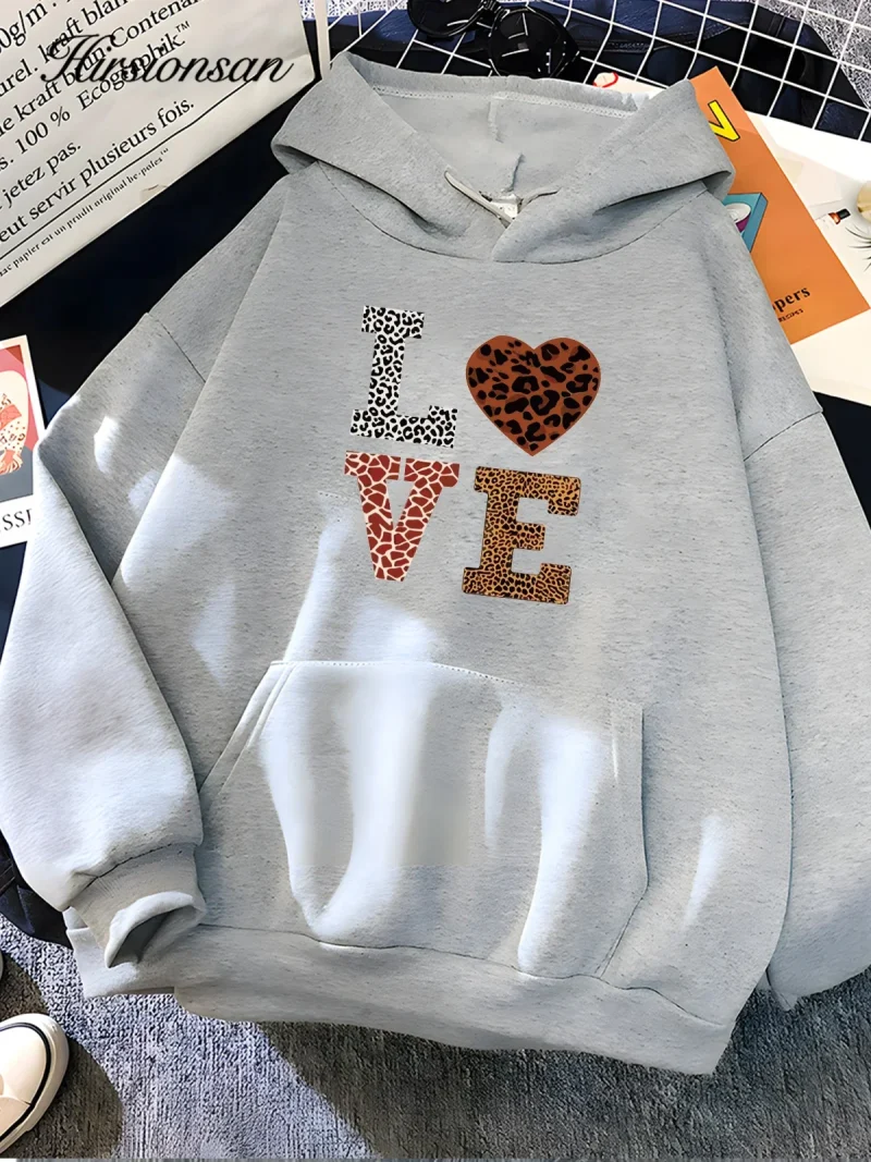 Love Letter Print Sweatshirt for Women 2024 New Winter Soft Casual Loose Warm  Hoodies - Image 3