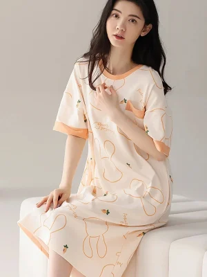 Women’s Nightgown Summer Ice Silk Dresses Cute Style Women’s Knee