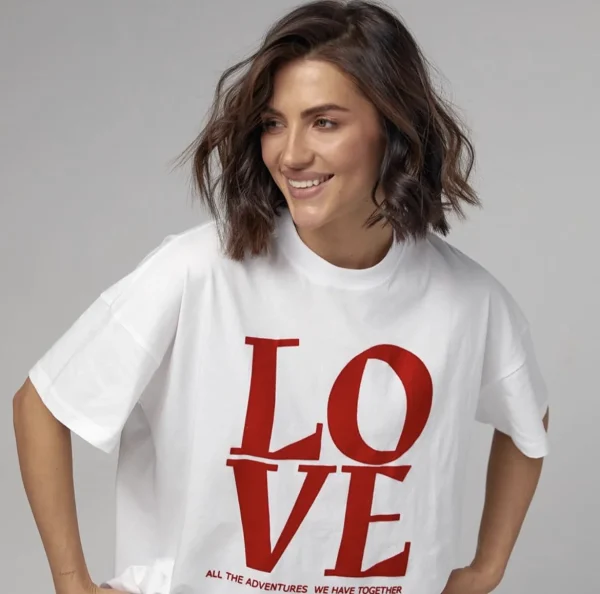 Letter Love Printed T Shirt Women Summer Cotton Soft Short Sleeve Tee - Image 2