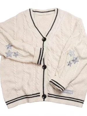 Lover Cardigan with Star Embroidery Pink Heart Cosy Soft Knit  Cardigan Tay Sweater Jacket