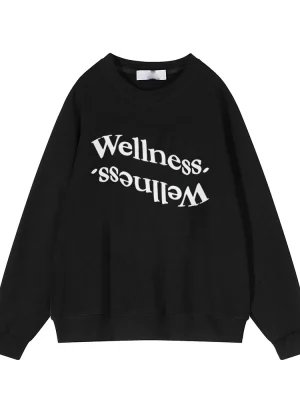 Wellness Letter Print Sweatshirt Women Soft O Neck Ladies Vintage Pullovers Casual Tops