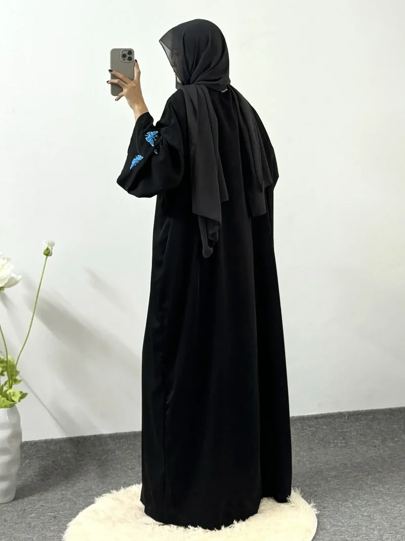 Butterfly Embroidery Open Front Abaya Long Sleeve Maxi Length Dress Women's - Image 11