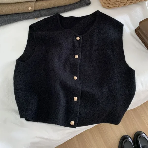 Women Cardigan Korean Elegant Knitted Sleeveless Female Casual Sweater Tanks - Image 3