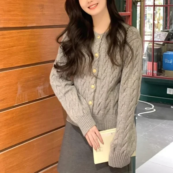 Vintage Long Sleeve Cardigan Women Sweater O-neck Elegant Knitted Top - Image 4