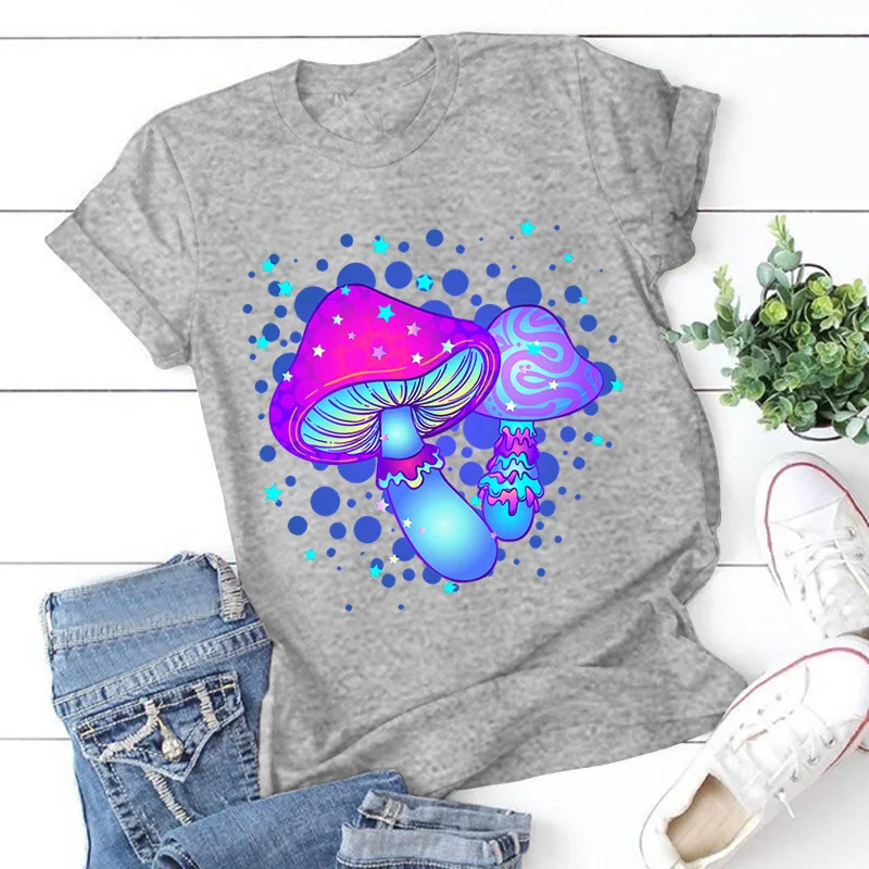 Cottagecore Frog Print T Shirts Mushroom Shirt Women Breathable Cool Tops - Image 2