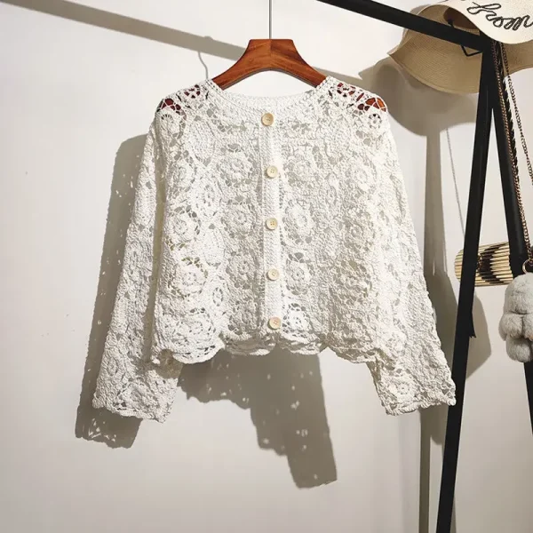 Lace Small Shawl Cotton Cardigan Female 2024 Spring and Summer - Image 3