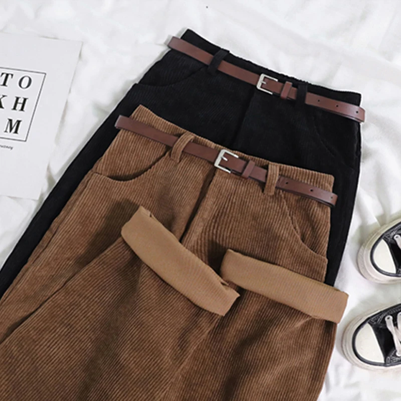Women Spring Corduroy Pants High Waist Autumn Vintage Korean Casual - Image 2