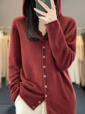 Wool Cardigan Hat Autumn And Winter New Cashmere Sweater Women