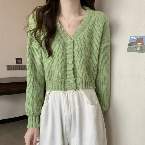 Cardigans V-neck Button up casual knit sweet cardigan coat for woman 2024 Autumn - Image 8