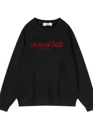 Autumn Casual Red Letter Print Sweatshirt Women Soft O Neck Ladies