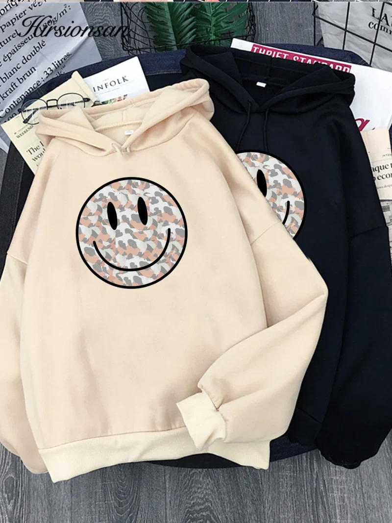 Smile Leopard Print Sweatshirt Women Soft Casual Loose Female Hoodies - Image 2