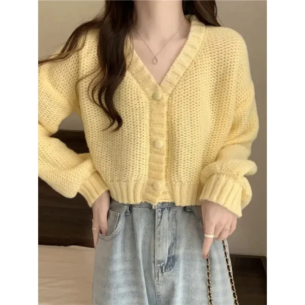 Cardigans V-neck Button up casual knit sweet cardigan coat for woman 2024 Autumn - Image 5