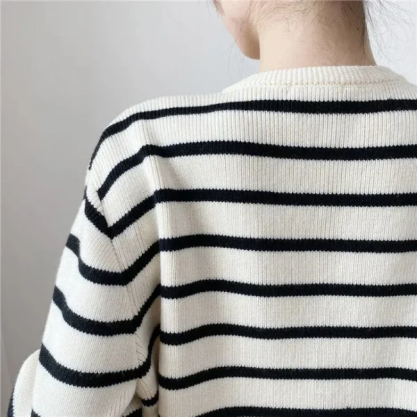 Winter Korean contrasting striped knitted cardigan women's winter Single - Image 3