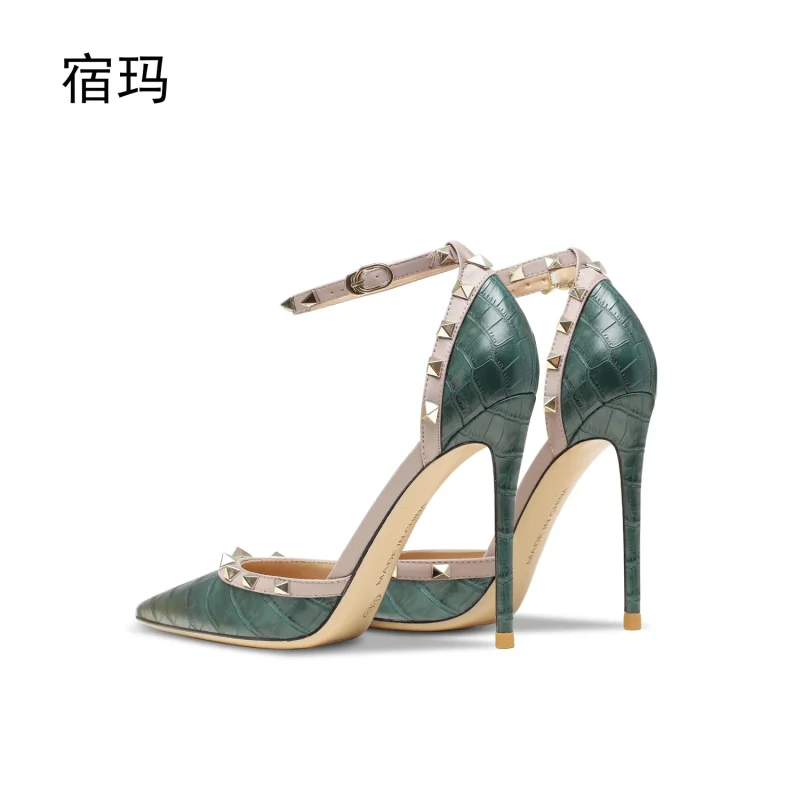 Women's Sandals Summer 2024 Luxury Brand Rivet Classic High Heels - Image 2