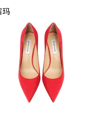 Luxury High Heels Red Suede Pointed Toe Dress Classic Pumps Women Shoes