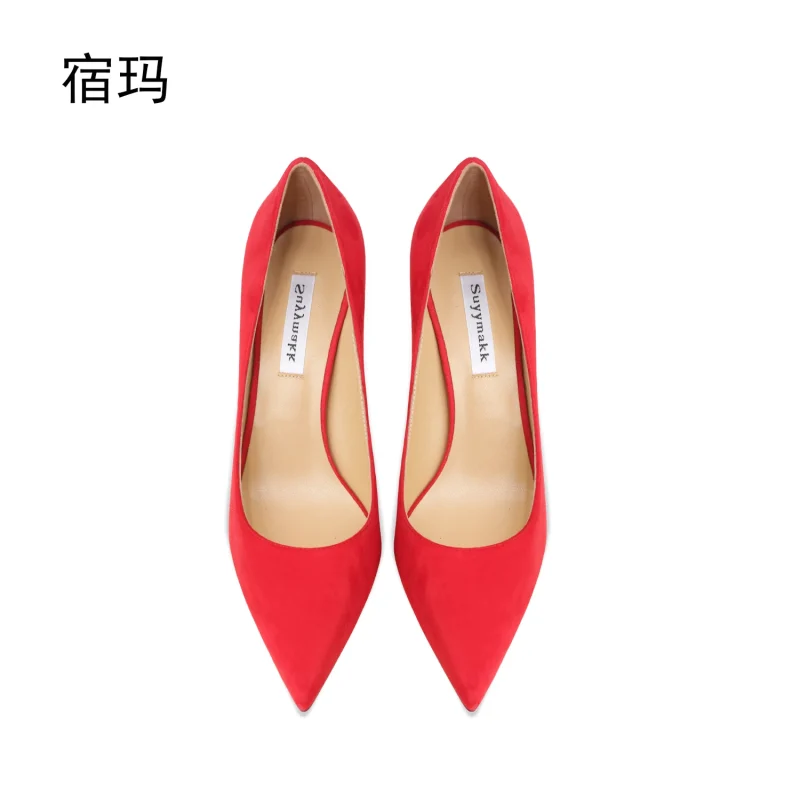 Luxury High Heels Red Suede Pointed Toe Dress Classic Pumps Women Shoes