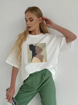 Hirsionsan 2023 Chic Retro Graphic Printed T Shirt Women Summer Loose Casual Female Clothing Elegant O Neck Cotton Lady Tops