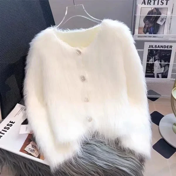 Cardigan Women Faux Mink Cashmere Long Sleeve Knitted Jackets Korean Casual Swee - Image 3