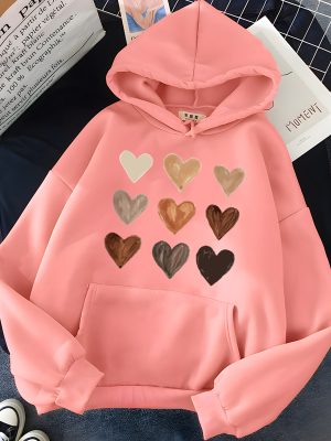 Harajuku Heart Print Sweatshirt for Women 2023 New Winter Soft Casual Loose Warm