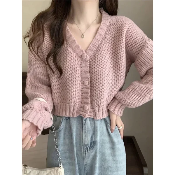 Cardigans V-neck Button up casual knit sweet cardigan coat for woman 2024 Autumn - Image 2