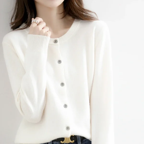 Velvet Cardigan Women Round Neck Spring And Autumn New Loose Knit Coat Sweater - Image 2