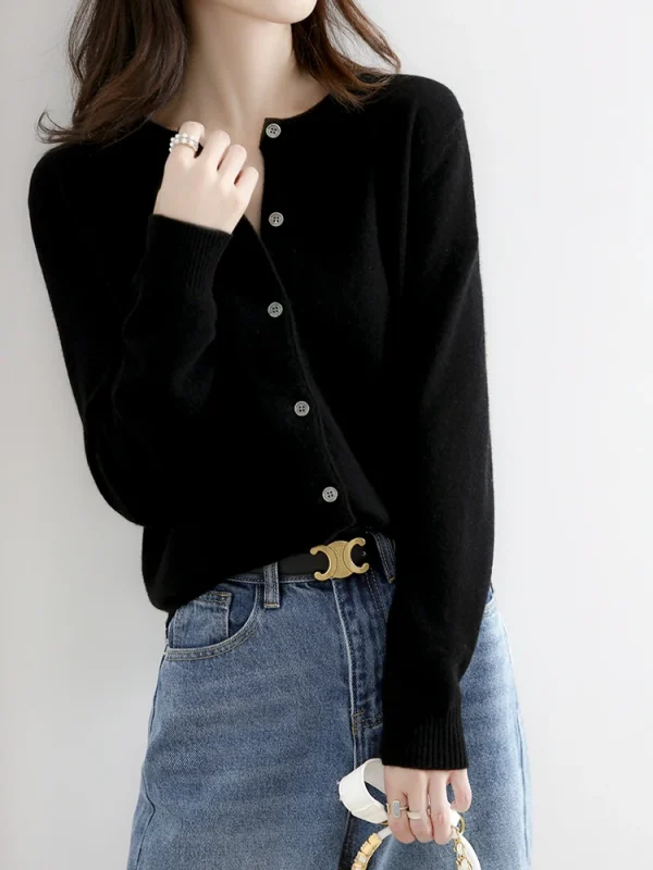 Velvet Cardigan Women Round Neck Spring And Autumn New Loose Knit Coat Sweater - Image 26