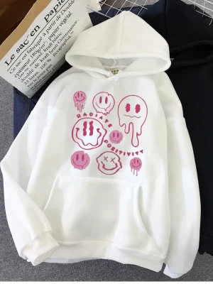 Funny Graphic Print Hoodies Women Soft Loose Sportwear Female Sweatshirt Warm