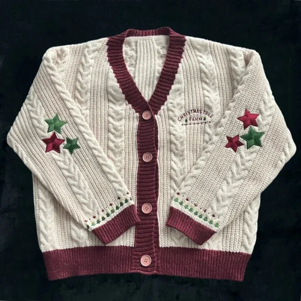 Christmas Tree Women Cardigan Autumn Winter Knitted Cardigans with Star - Image 2