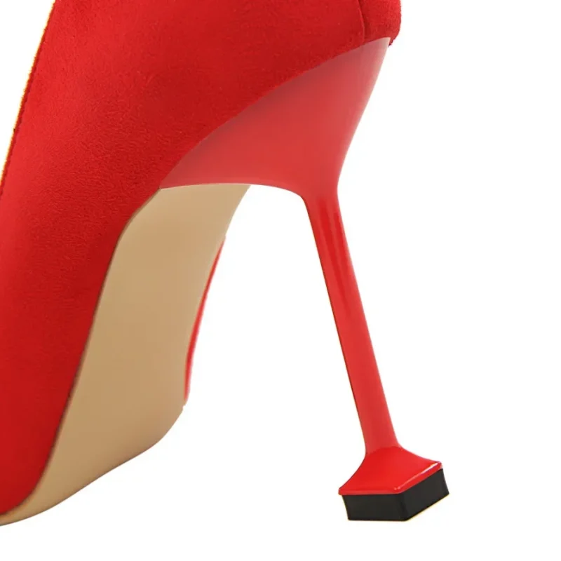 High Heels Pumps Lady Wedding Bridal Suede Flock Purple Green Thin Heels - Image 7