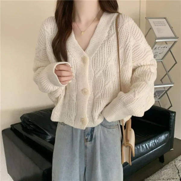 Japan Women Soft Sweet Cardigan Sweaters Casual Lazy Wind Loose Elegant Knitted Coat - Image 3