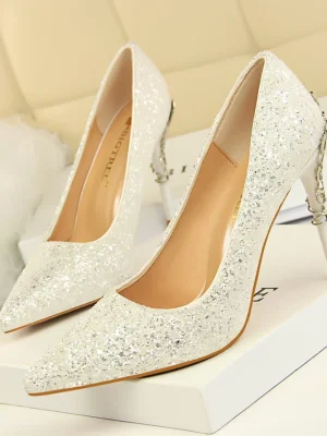 Women 9.5cm High Heels Pumps Lady Stiletto Wedding Bridal Gold Silver Heels