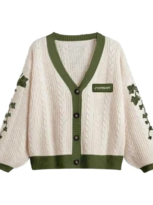 Evermore Cardigan Taylor Version Green Vine Embroidered Button Down Cable Knit Sweater