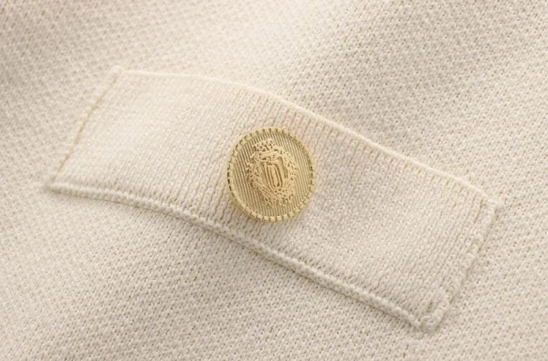 Women's Knitted Cardigan Sweater with Golden Buttons, O Neck, Short Sleeve - Image 8