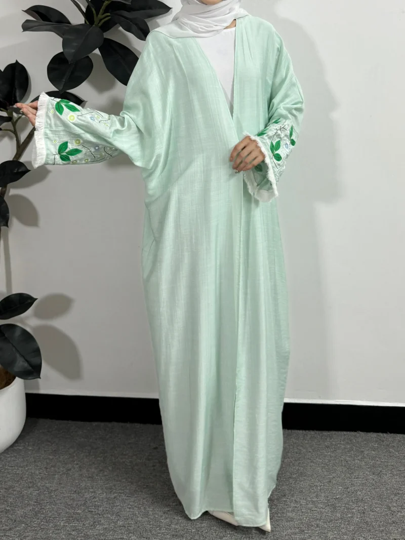 Open Front Abaya Muslim Kaftans Long Sleeve Maxi Length Ramadan Prayer Dresse - Image 6
