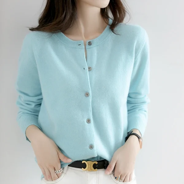 Velvet Cardigan Women Round Neck Spring And Autumn New Loose Knit Coat Sweater - Image 5