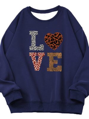 Vintage Sweet Heart Print Sweatshirt Women Basic Hooded Ladies Soft Long Sleeve