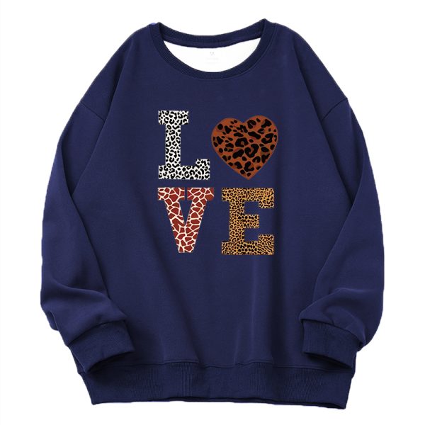 Vintage Sweet Heart Print Sweatshirt Women Basic Hooded Ladies Soft Long Sleeve