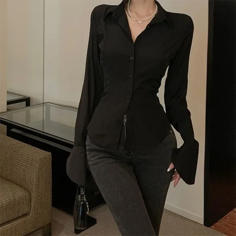 Bell Sleeve Top Vintage Blouses Corset White Shirt Women Long Sleeve - Image 2