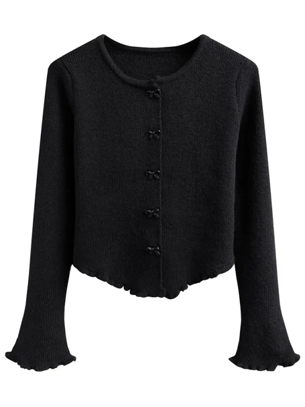 Women's Ruched Long Sleeve Cropped Cardigan V Neck Button Down Knit Lady - Image 3