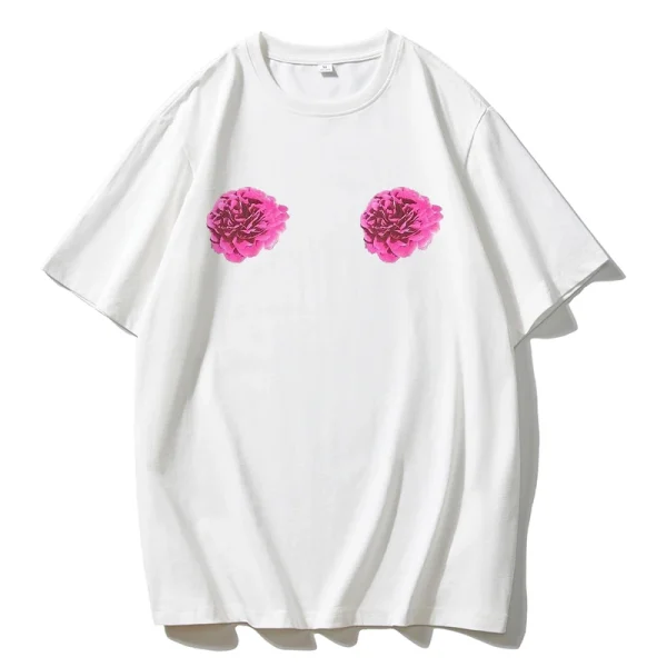 Flower Graphic Printed T Shirt Women Summer Cotton Soft Short - Image 7