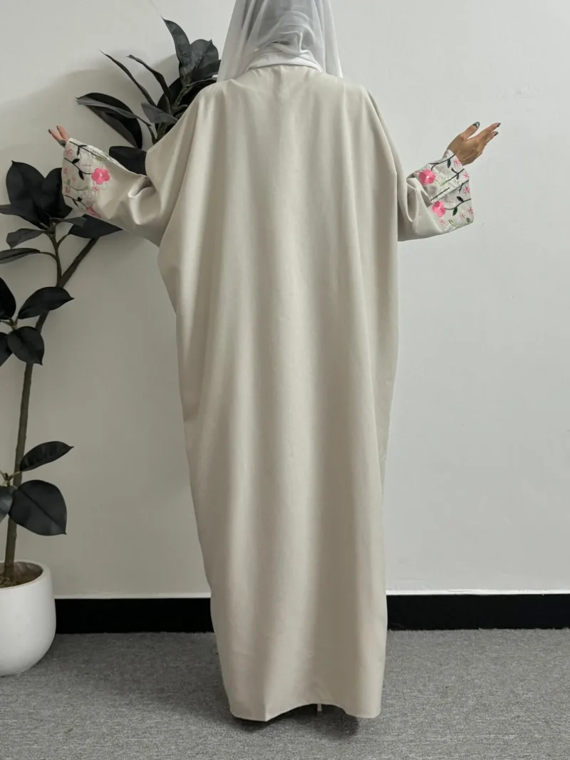Embroidery Floral Open Front Abaya Women Maxi Length Dress Women's - Image 6