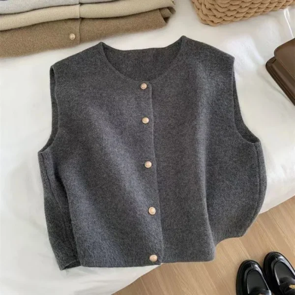 Women Cardigan Korean Elegant Knitted Sleeveless Female Casual Sweater Tanks - Image 2