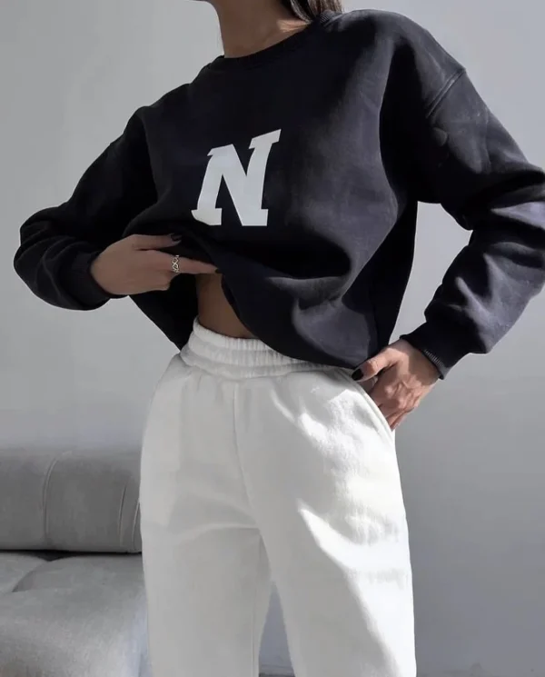 Simplic “N” Letter Print Sweatshirt Women Soft O Neck Ladies Vintage Pullovers Tops - Image 12