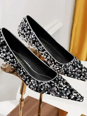 Women Pumps Black Gold Silver Shoes High Heels 4.5cm Pointy Toe Ladies Office